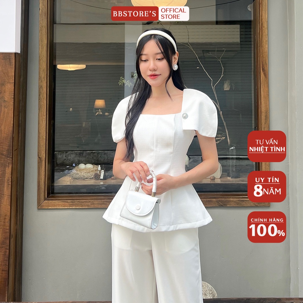 BBSTORE'S Áo Peplum Công Sở Form Dáng Tay Cúp Đính Đá Sang Trọng -CSA1522