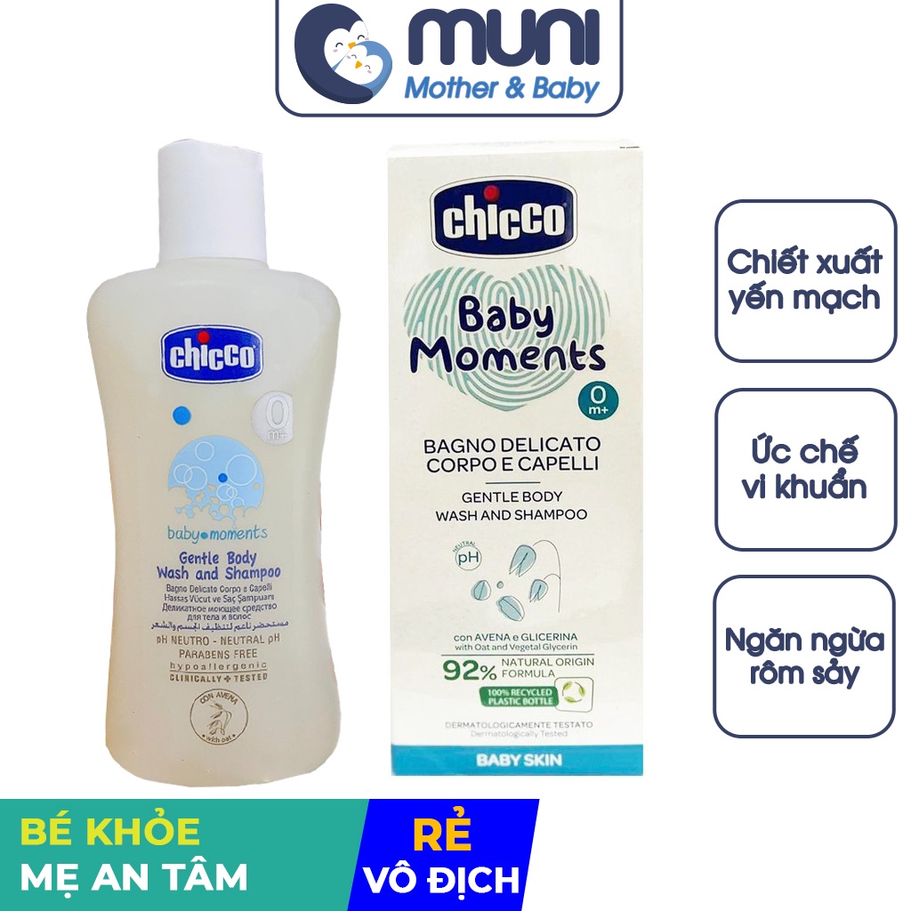 Sữa Tắm Gội Toàn Thân Chicco Cho Bé Chiết Xuất Từ Yến Mạch (0m+) - 200ml - 8059147053204