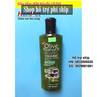 Hỗ trợ Ship-  -Sữa tắm tinh dầu ô liu chó mèo - Sữa tắm OLIVE  - 450ml loại diệt khuẩn cho thú cưng (hanpet 359a) Dầu tắ
