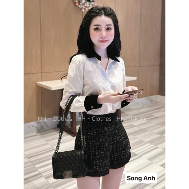 [ 𝐅𝐑𝐄𝐄 𝐒𝐇𝐈𝐏 ] Set áo sơ mi phối nhung mix quần sooc caro siêu xinh Áo sơ mi thô mềm đẹp, phối nhung cứng QC cao cấp