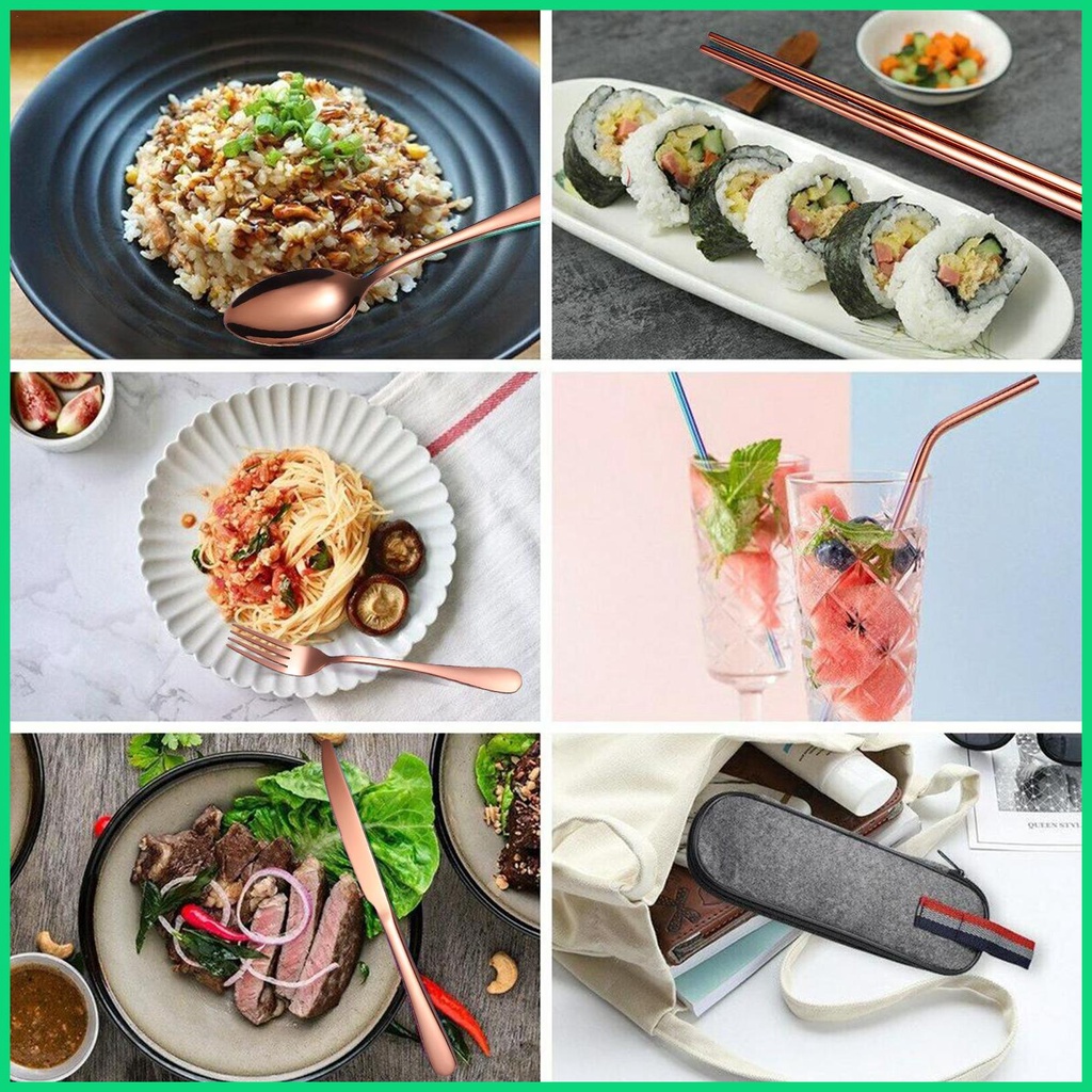 Bộ 9 Món Muỗng Nĩa Bằng Thép Không Gỉ Di Động Dễ Lau Chùi