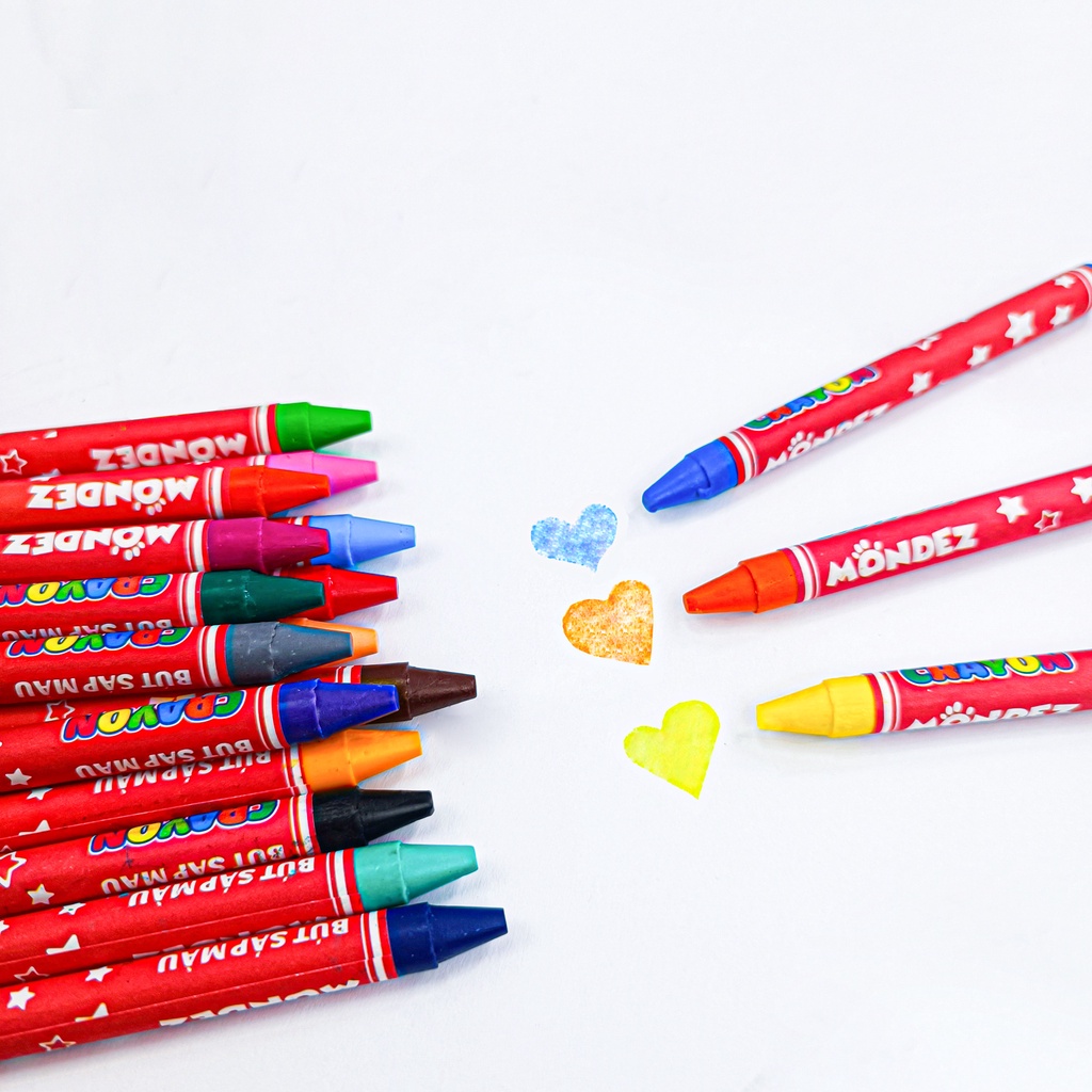 Bút Sáp Màu Cho Bé Tập Vẽ MONDEZ 12-24 Chiếc, Bám Giấy Tốt Không Vấy Bẩn Tay An Toan Khi Sử Dụng M50004/0005/0006