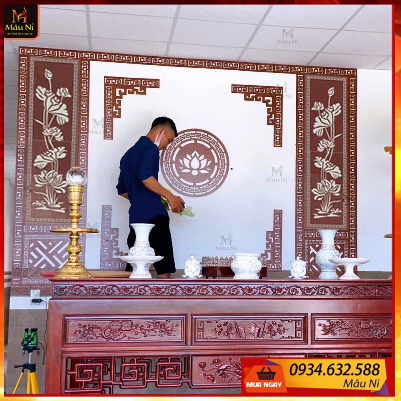 sx - VÁCH BÀN THỜ - DÁN LẮP GHÉP - MÂU NI - gia chủ tự thi công dễ dàng [độc đáo]