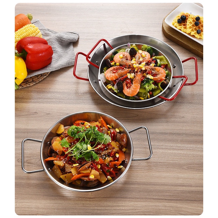 Spanish Seafood Meal Tray Binaural Flat Bottom Plate Thickened Stainless Steel Lobster Dish Korean S