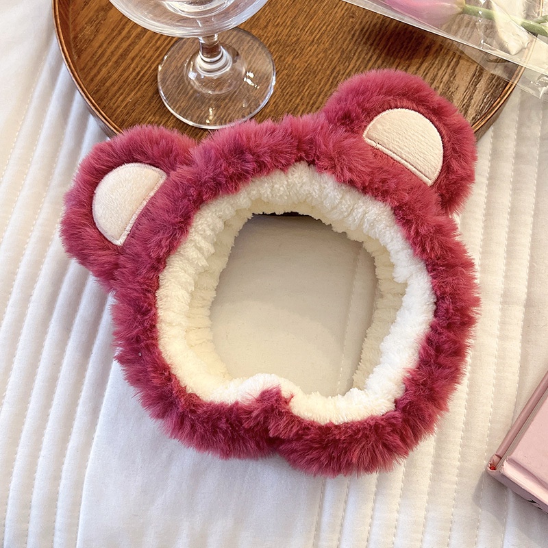 Băng Đô Cài Tóc Vải Bông Mềm Mại Hình Gấu Dâu Tây Dễ Thương Thời Trang Cho Nữ