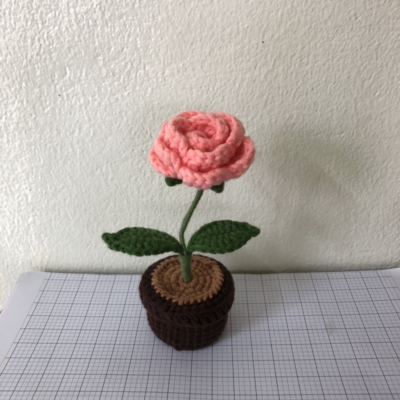 Chậu Hoa Hồng mini bằng len handmade