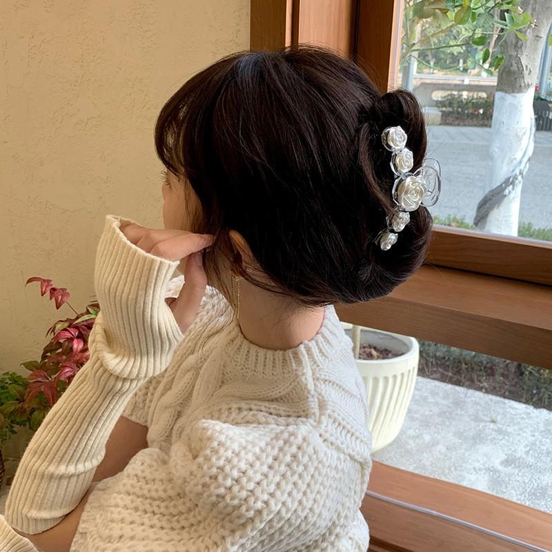 Kẹp càng cua, kẹp tóc Classy  nhiều kích cỡ, kẹp hoa hồng trắng dịu dàng nữ tính PK1613