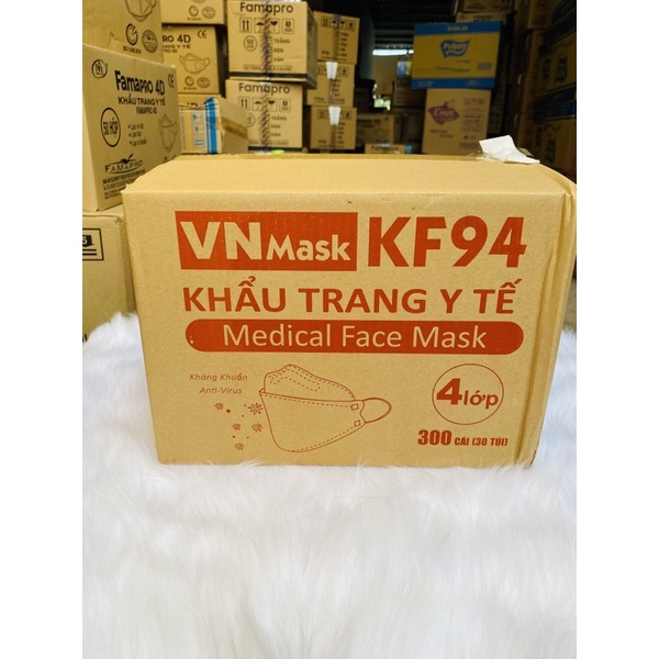 Thùng 300 cái khẩu trang kf94 VN mask dày dặn chông bụi khuẩn không xù lông