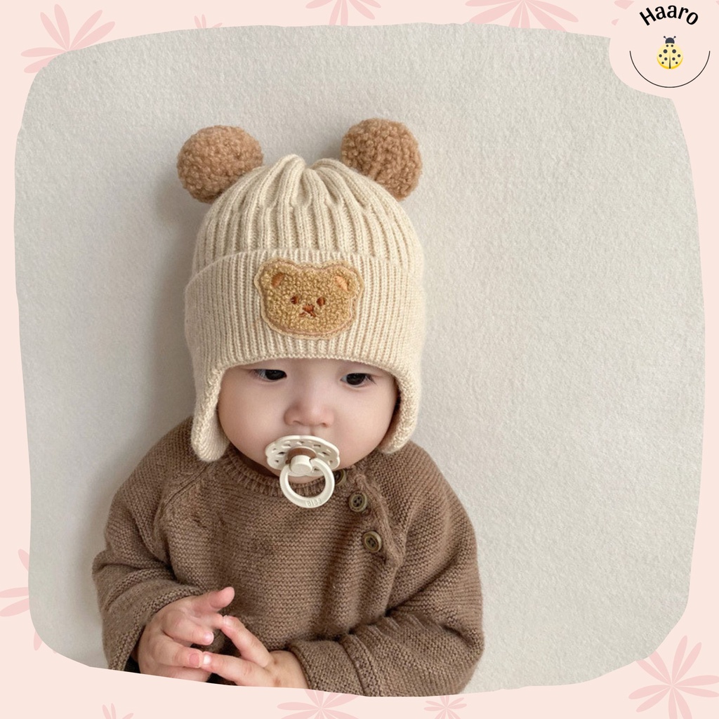 Mũ len , nón len thêu gấu mềm mại ấm áp cho bé yêu