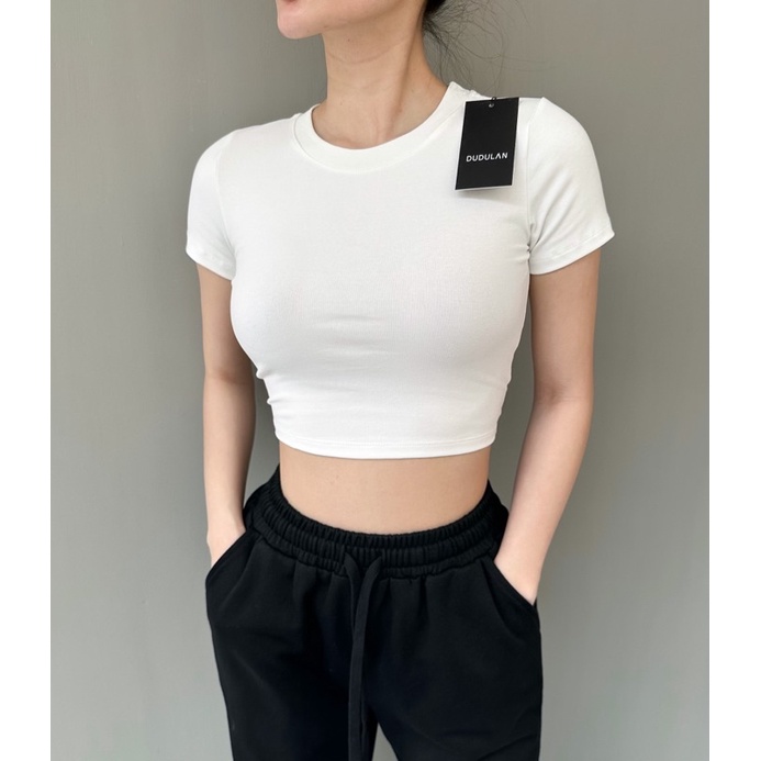 Áo croptop ngắn tay cổ tròn ANNAKIKI chất liệu cotton ôm sát- A08