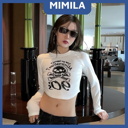 Áo Thun Croptop Dài Tay MIMILA Dáng Ôm Phối In Họa Tiết Độc Đáo  Dành Cho Nữ Phong Cách Âu Mỹ - MA101