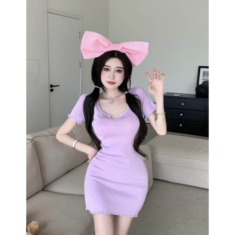 Đầm MIDI Dệt Kim Cổ Chữ V Phối Ren Thời Trang Cho Nữ