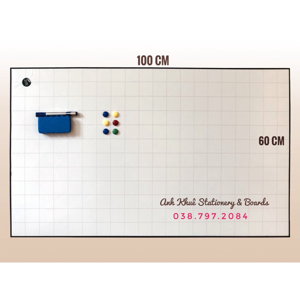 Bảng viết bút lông từ trắng KT 60x100 cm Tặng bông lau nam châm bút dạ bảng