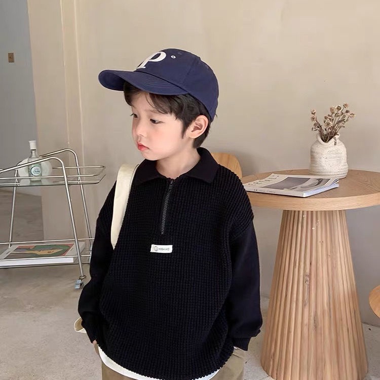 Hàng Mới Về Áo Khoác POLO Dệt Kim Phối Khóa Kéo Thời Trang Mùa Thu Cho Bé Trai