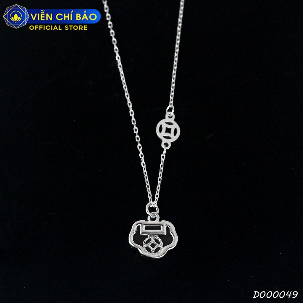 Dây chuyền bạc nữ trường mệnh kim tiền đính đá chất liệu bạc 925 thời trang phụ kiện trang sức Viễn Chí Bảo D000049