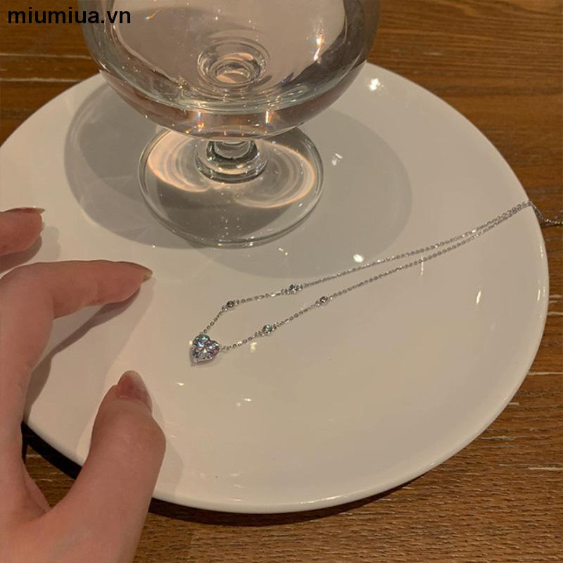 miumiuaDây chuyền/Vòng cổ bạc nữ trái tim đính đá thanh lịch, sang trọng