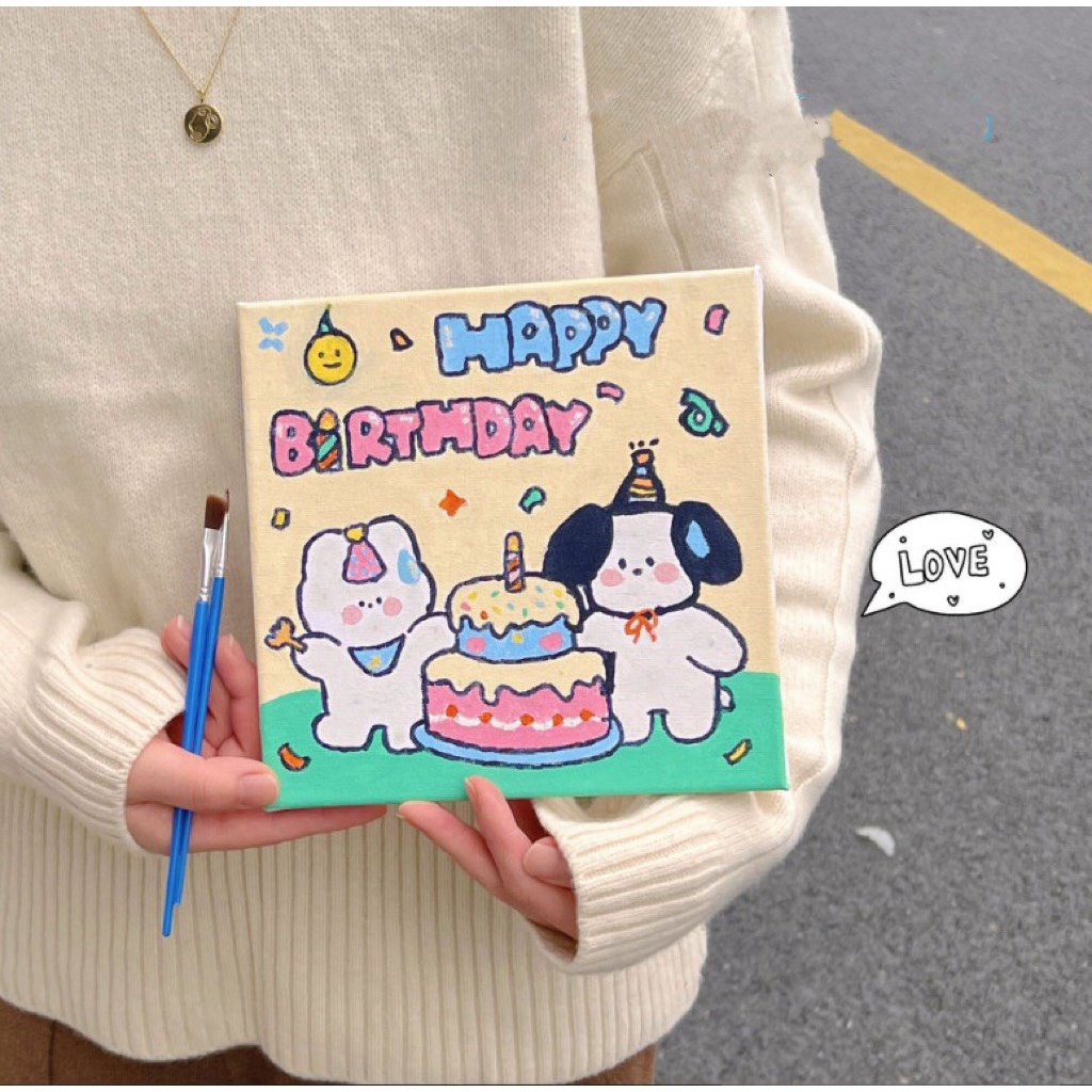 Tranh tô màu có khung treo vẽ theo số mini hình thú cưng và hoa lá cute dễ thương trang trí decor xinh cho bé học sinh