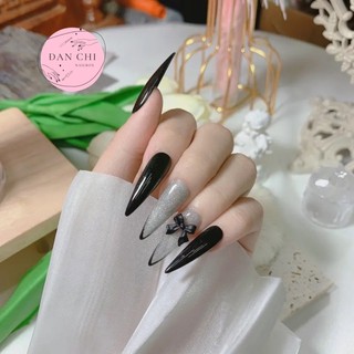 Nailbox móng úp thiết sẵn mẫu đen charm nơ