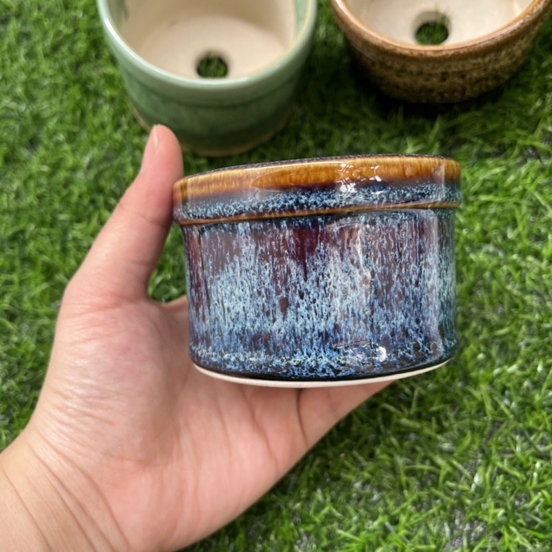 Chậu sứ men hỏa biến hình ống trúc - Nhiều màu - Solar Garden