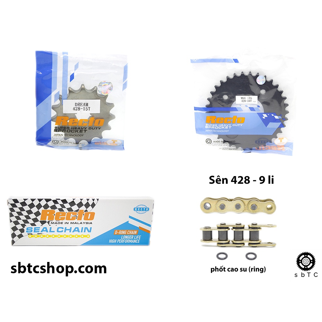 NSD Nhông sên dĩa RECTO phốt cao su vàng MSX 125 chính hãng