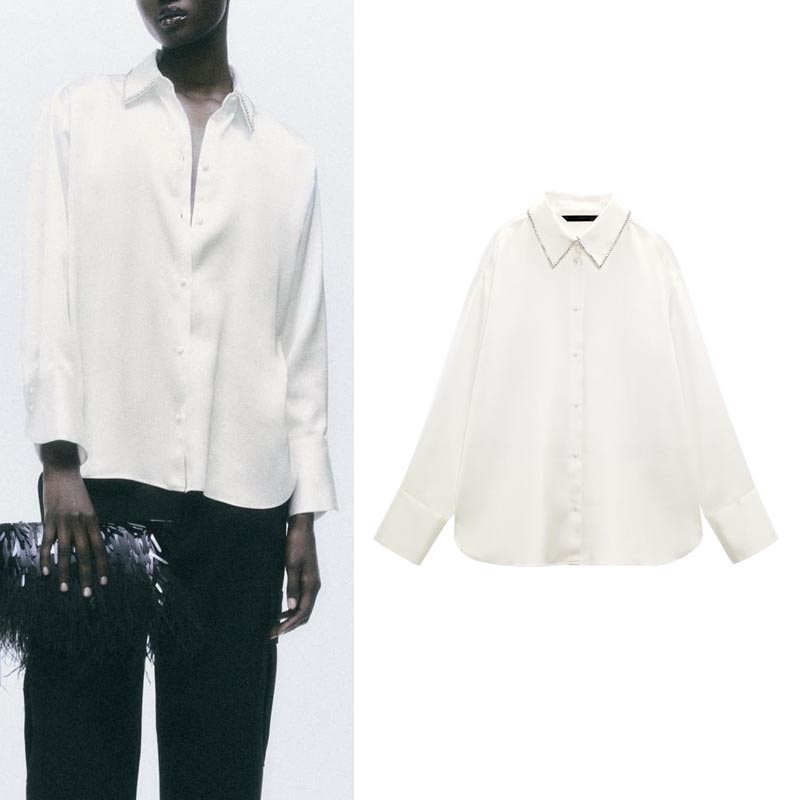 Zara Áo Sơ Mi Lụa satin Dáng Rộng Thời Trang Mùa Thu Thanh Lịch 2058362
