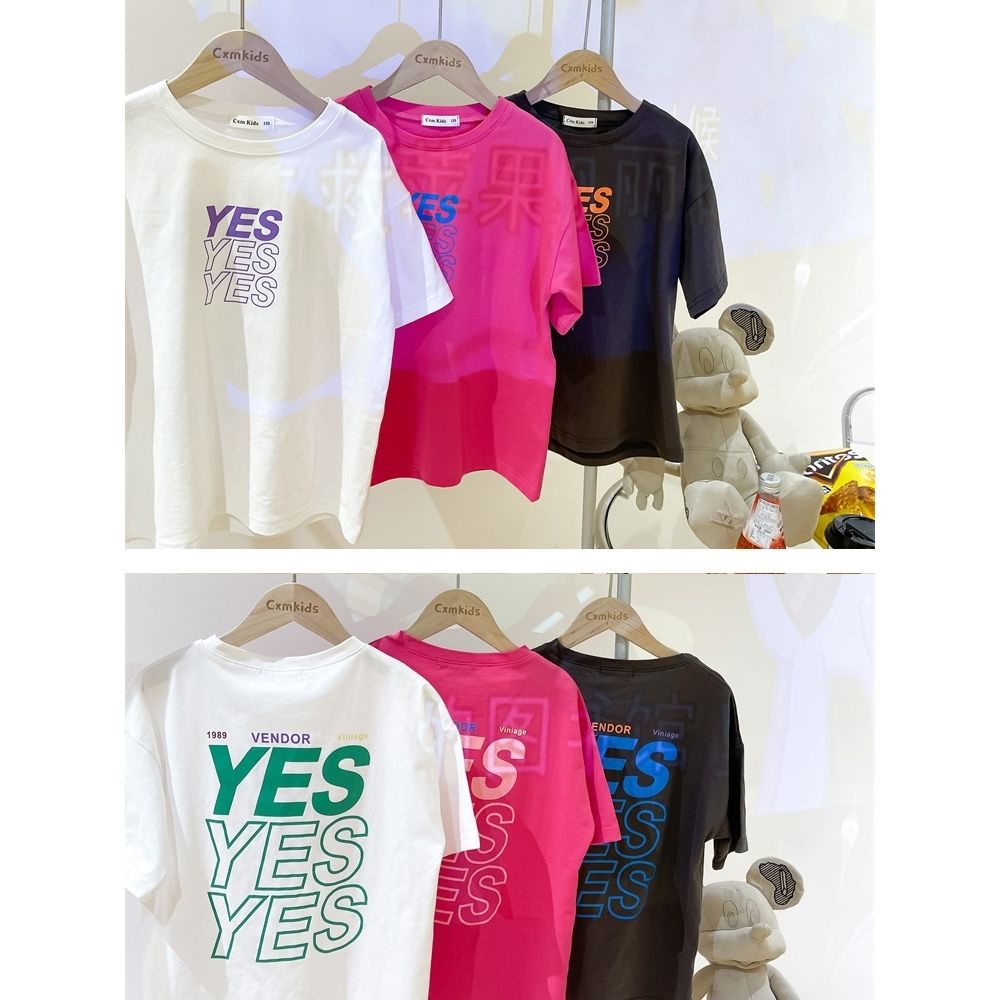 Áo Thun Cotton Ngắn Tay Dáng Rộng In Chữ Thời Trang Mùa Hè 2022 Cho Bé