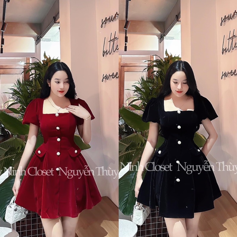 🧧ĐẦM NHUNG PHỐT NÚT DÁNG XOÈ SIÊU XINHH 60-90kg 🧧 BIGSIZE RIN HEO