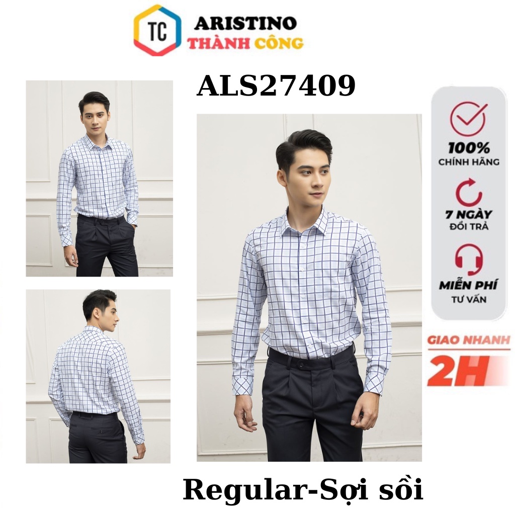 Áo sơ mi nam dài tay Aristino sợi sồi kháng khuẩn mềm mát from rộng ALS27409