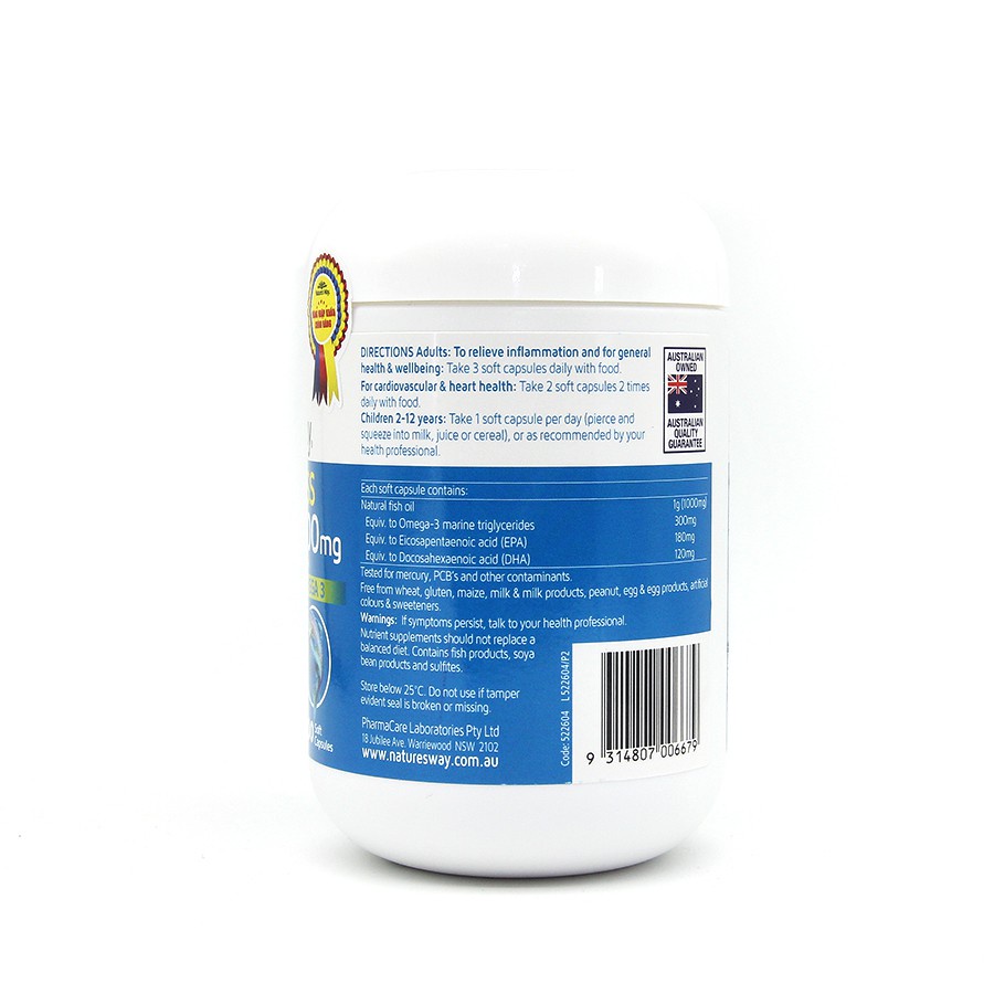Viên Uống Dầu Cá Nature’s Way Odourless Fish Oil Tăng Cường Sức Khoẻ Tự Nhiên Không Mùi 1000mg - 200 Viên
