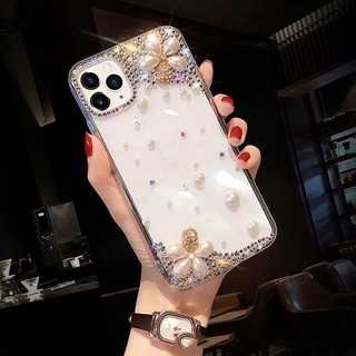 Ốp Lưng Hình NGỌC TRAI Đính Đá 3D Trong Suốt Cho iPhone 7plus tới 14 promax-MH SHOPPING