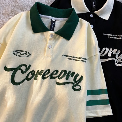 Áo Thun POLO Ngắn Tay Họa Tiết Kẻ Sọc Thêu Chữ Màu Tương Phản Phong Cách Âu Mỹ Thời Trang Mùa Hè Mới