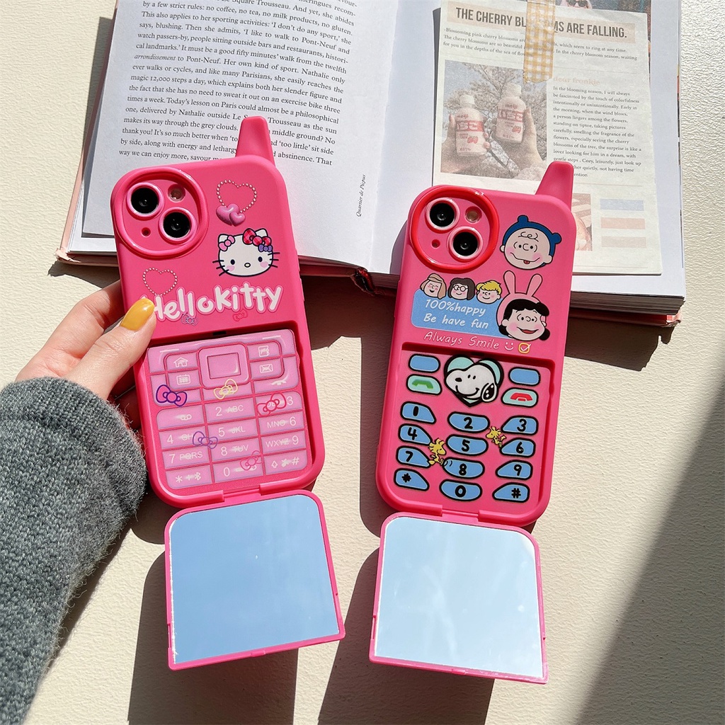 Ốp Điện Thoại Tpu Gắn Gương In Hình Hello Kitty / Snoopy Hoạt Hình Đáng Yêu Cho IPhone 14 Pro Max 13 12 11 Pro