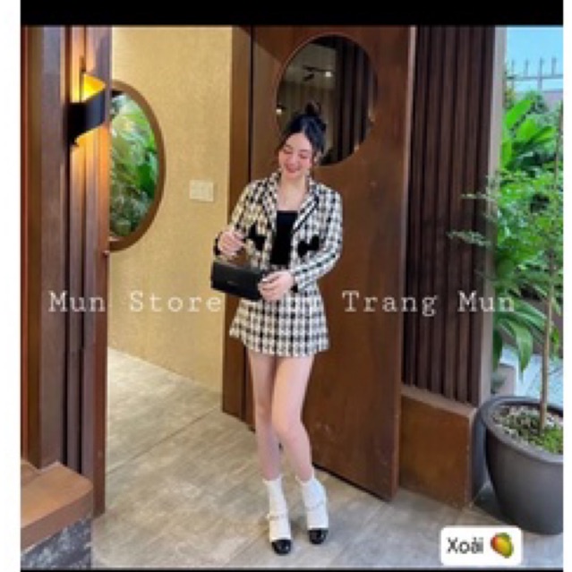 Sét dạ kẻ 2 nơ sang chảnh mặc đi làm, đi chơi đều xinh