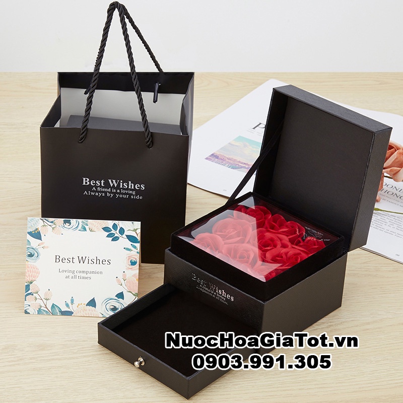 Hộp quà tặng bọc da hoa hồng đỏ đựng son nữ trang quà valentine cầu hôn lễ tình nhân quốc tế phụ nữ 8-3 người yêu