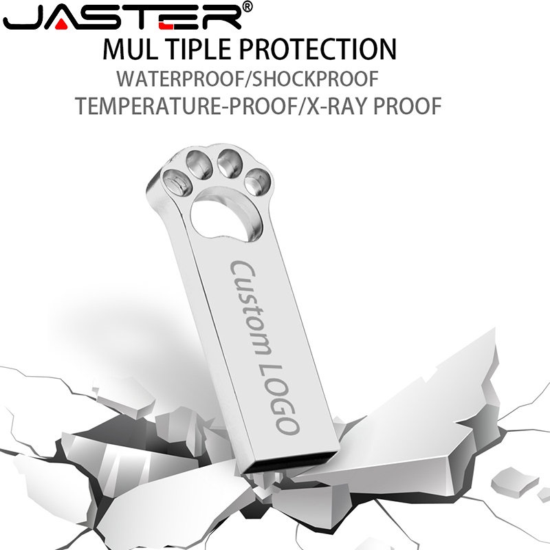 USB JASTER 2.0 kim loại khắc laser hình bàn chân gấu 4gb 8gb 16gb 32gb 64GB 128gb có móc khoá làm quà tặng