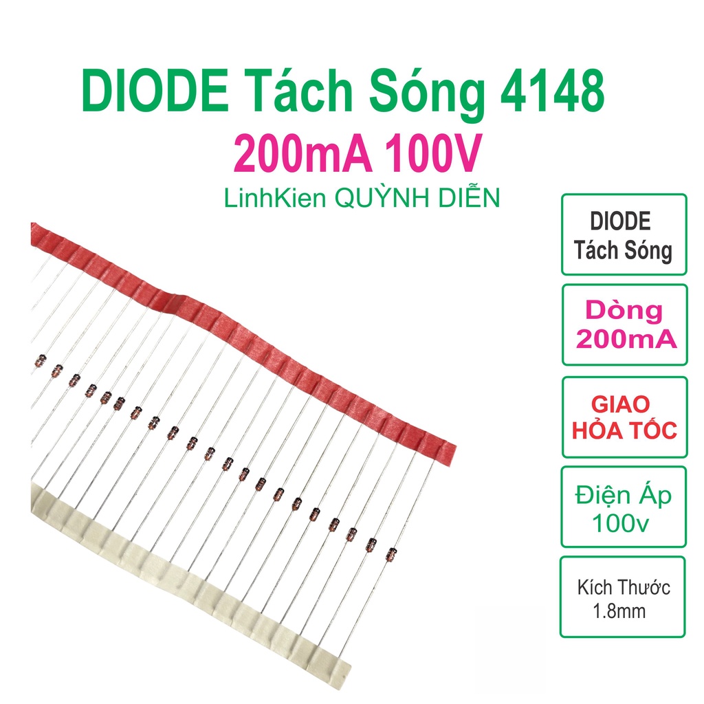 Sec 10 Diode Tách sóng 1N4148 DO35 200mA 100V - linh kiện điện tử QUỲNH DIỄN