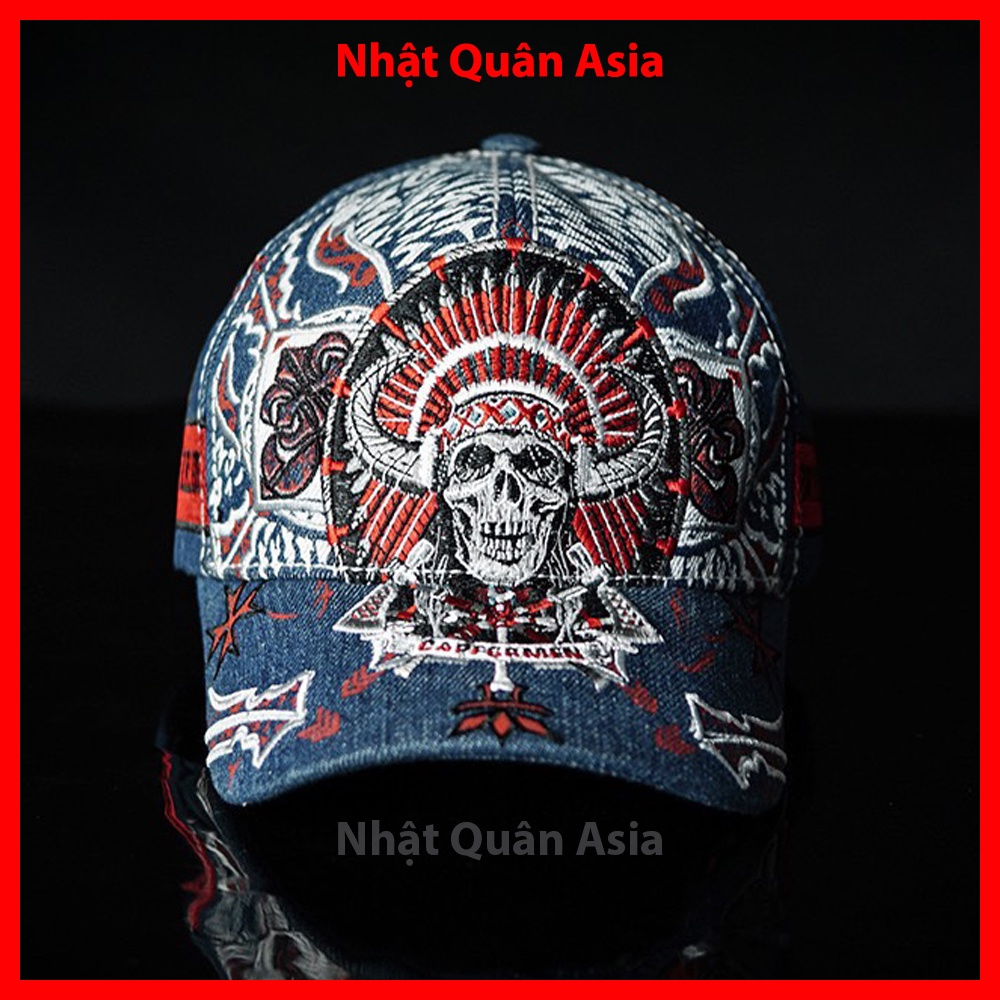 Nón lưỡi trai Religious jean full thêu đầu lâu sừng trâu cao cấp cực chất - Nhật Quân Asia nhatquanasia capman