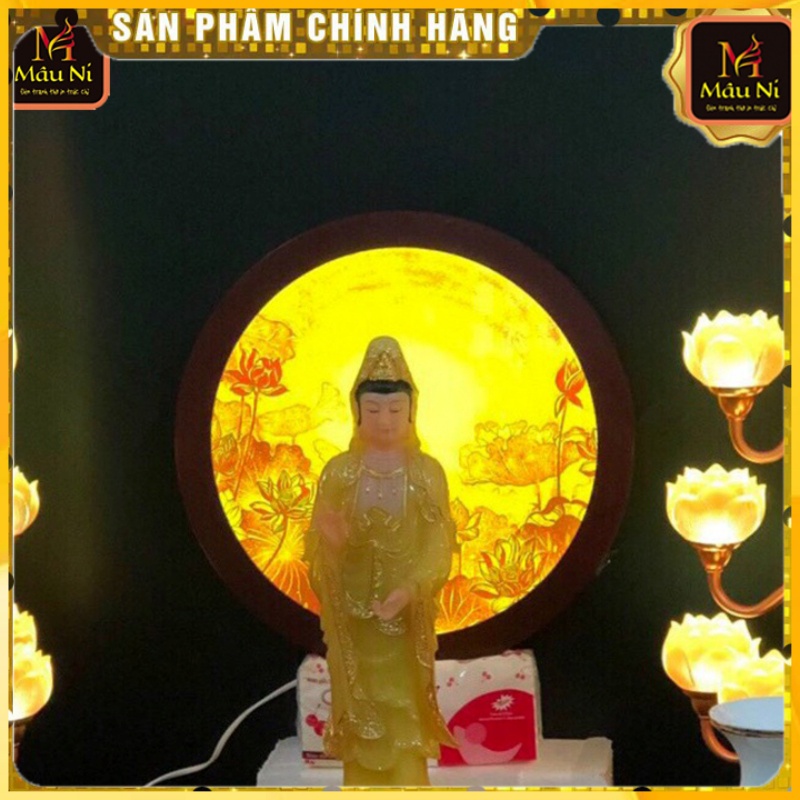 đẹp - (qc) HÀO QUANG LED Đèn bàn thờ hoa sen giá gốc tại xưởng, đường kính 30cm, tranh in trúc chỉ MÂU NI