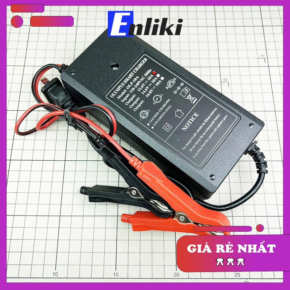 Bộ Sạc Pin Lithium 3S 12.6V 10A OLYMPUS Giắc Kẹp Đỏ Đen