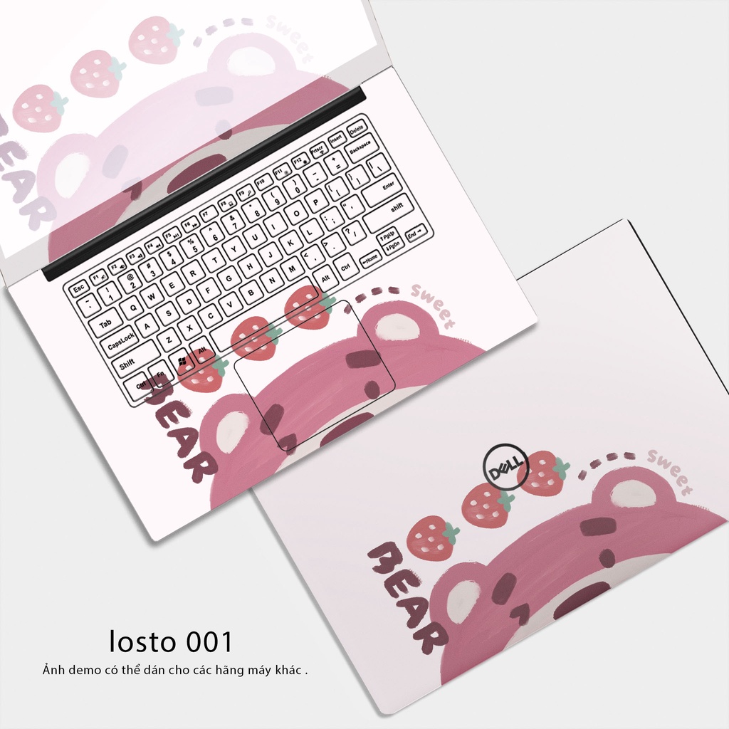 Dán Laptop Mẫu Losto- Gấu Dâu - Skin Dán Laptop Cắt Sẵn Theo Kích Thước Từng Máy