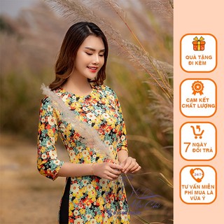 Bộ áo dài truyền thống may sẵn họa tiết hoa nhí