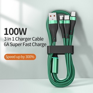 Cáp sạc nhanh 100w 6a micro usb / type-c / for ip 3 trong 1 chuyên dụng