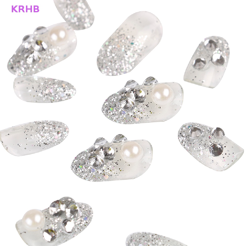 Set 24 Móng Tay Giả 3D Tự Trang Trí Cho Cô Dâu Ngày Cưới Mới