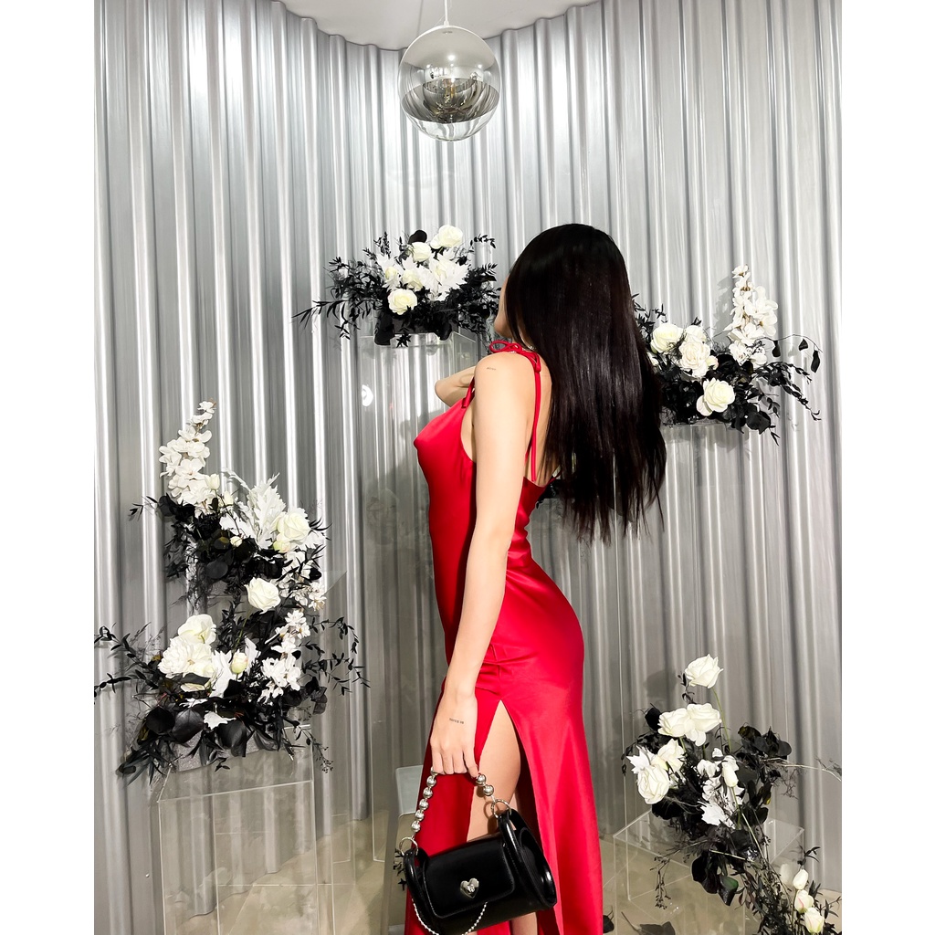 Váy Lụa Thiết Kế Cổ Đổ Dây Cột LSEOUL V1364 Chất Lụa Sang Trọng Phù Hợp Đi Tiệc