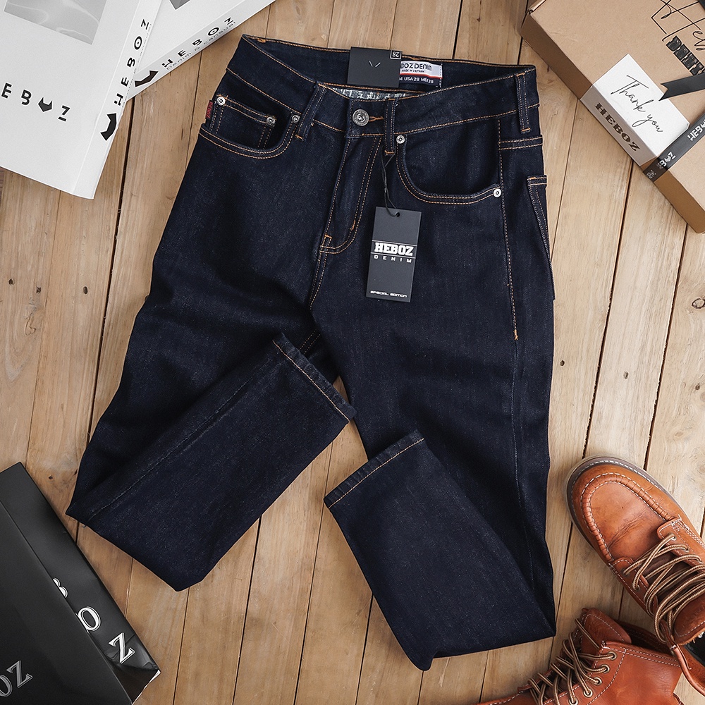 Quần jean dài nam chất vải denim wash mềm indigo mono xanh Heboz - 00001392