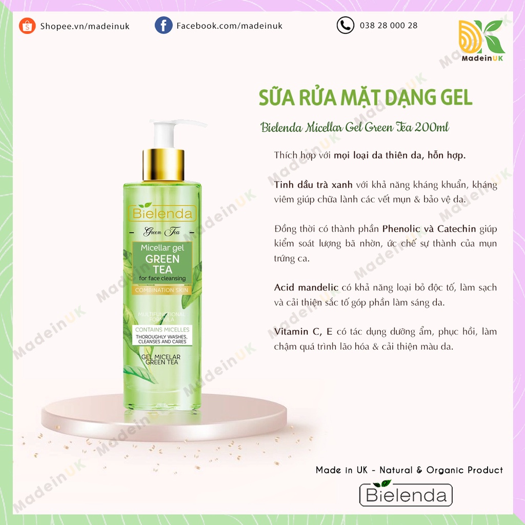 Gel Rửa Mặt Kiềm Dầu Bielenda Green Tea 200ml