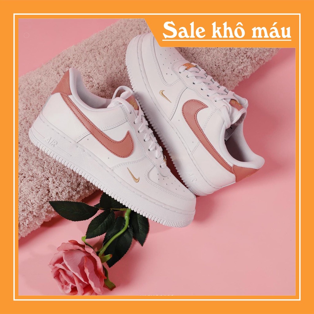Giày 𝐚𝐟𝟏 Vệt Hồng Thêu Vàng Cổ Thấp - Giày 𝐍𝐢𝐤𝐞 𝐀𝐢𝐫 𝐅𝐨𝐫𝐜𝐞 𝟏 trắng hồng logo thêu vàng Cổ thấp Thời Trang Hottrend