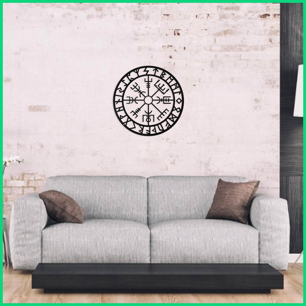 Biểu Tượng Vegvisir Rune Bằng Kim Loại Màu Đen Treo Tường Trang Trí