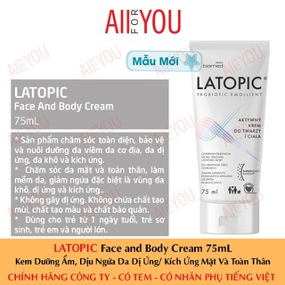 [CHÍNH HÃNG CÓ TEM] LATOPIC Face and Body Cream 75 mL- Kem dưỡng ẩm dịu ngứa da dị ứng /kích ứng cho da mặt và toàn thân
