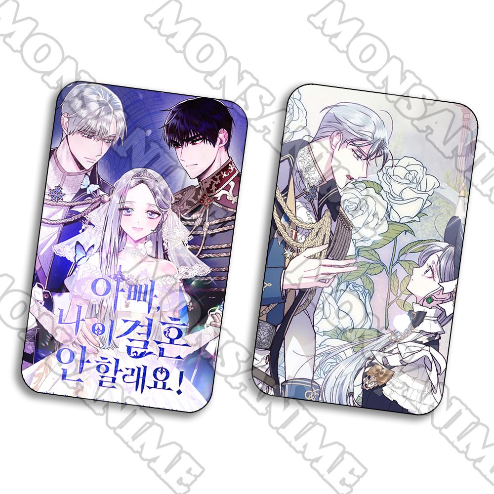 Ảnh card bo góc in hình CHA, CON KHÔNG MUỐN KẾT HÔN ver BA NGƯỜI manhua thẻ bo viền 5*8cm anime chibi